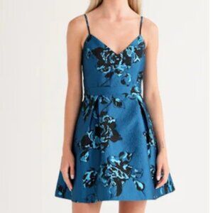 ✨ Lulus Pretty Poised Metallic Floral Brocade Skater Minidress – Sapphire ✨
